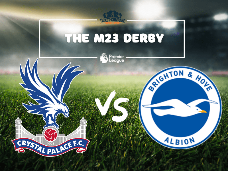 crystal palace och brighton klubbmärken på fotbollsplan