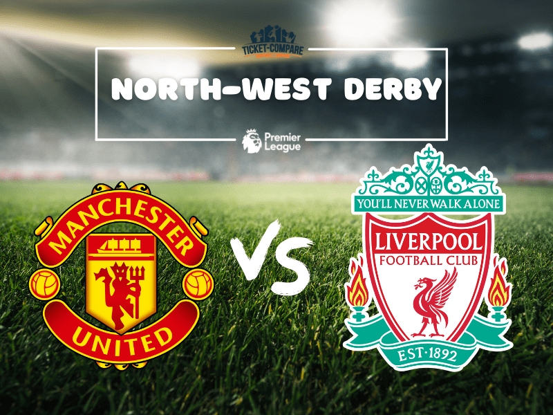 Manchester United och Liverpool klubbmärken på fotbollsplan