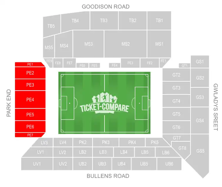 Sir Philip Carter Park Stand på Goodison Park markerad