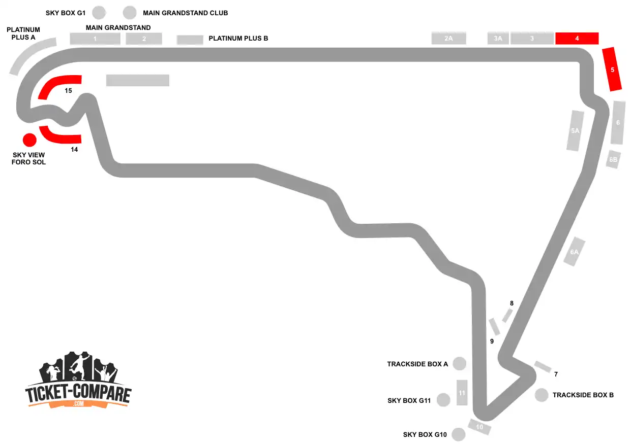 Seatingplan Autódromo Hermanos Rodríguez markerade läktare