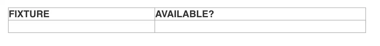 Screenshot av tom matchtabell