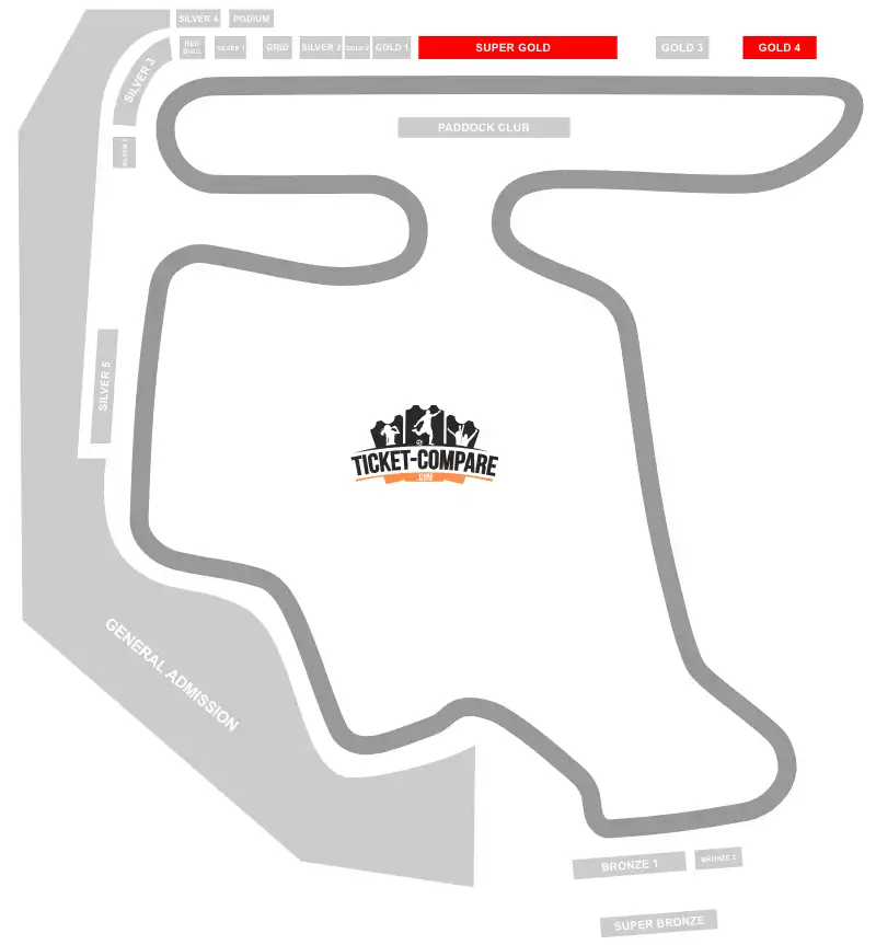 Sittplan Hungaroring med Super Gold och Gold4 markerad