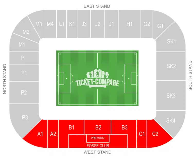 King Power Stadium Sektionskarta – West Stand markerad