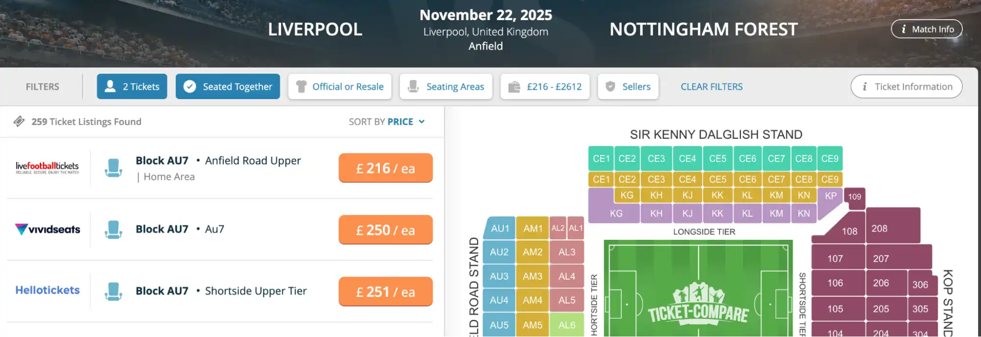 Screenshot of Vliverpool vs Nottingham Forest tickets
