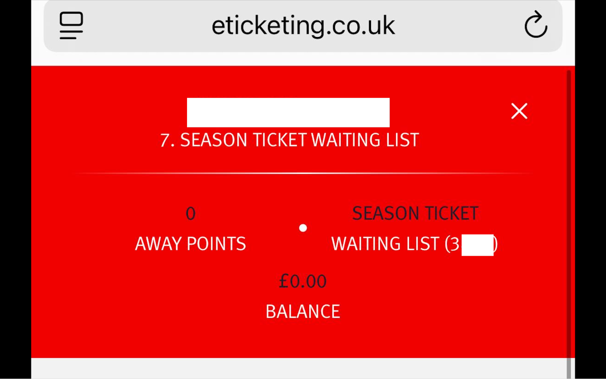 screenshot of Season Ticket Waiting List on eticketing.co.uk