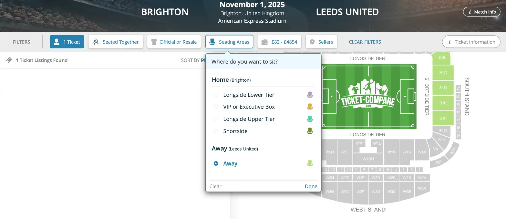 screenshot of 'Setting areas'-menyn