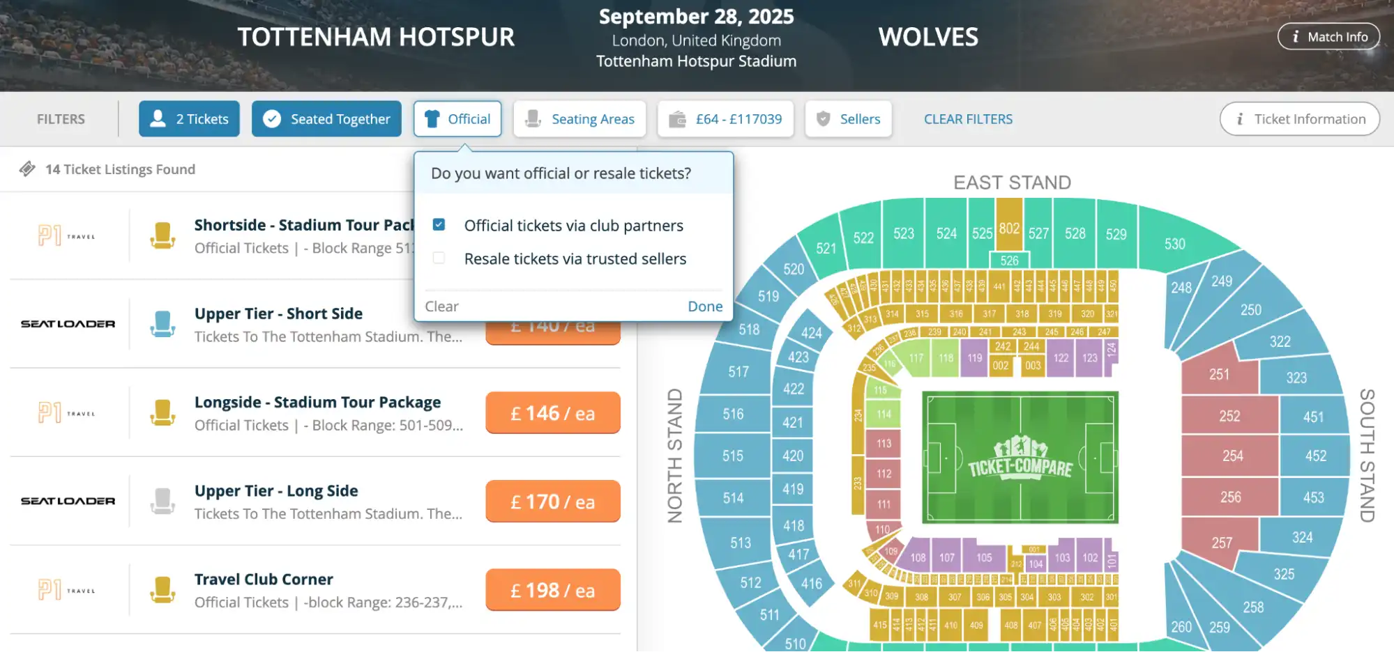 screenshot av 'Official or Resale' ticket option