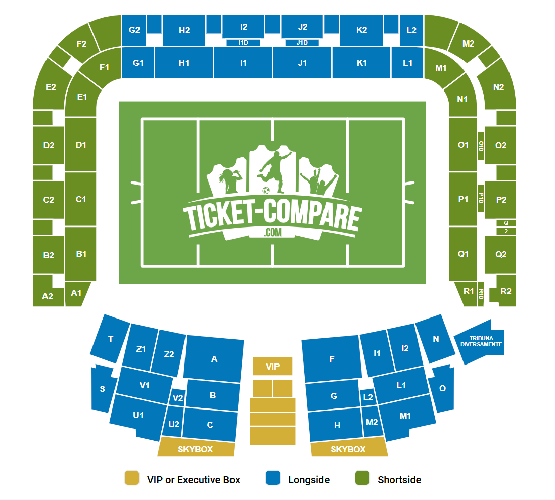Stadio Friuli Sittplatsplan