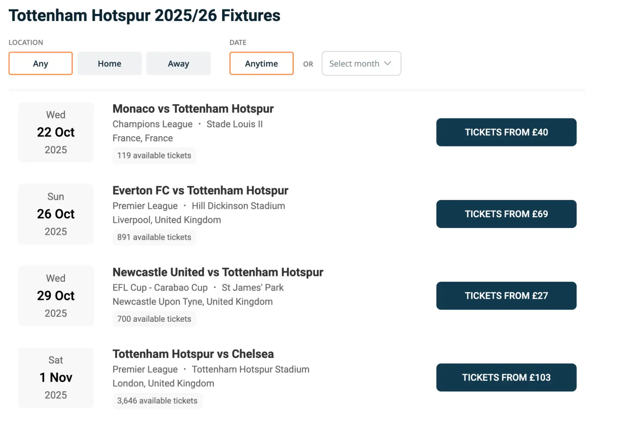 Skärmbild Tottenham Hotspur Fixtures