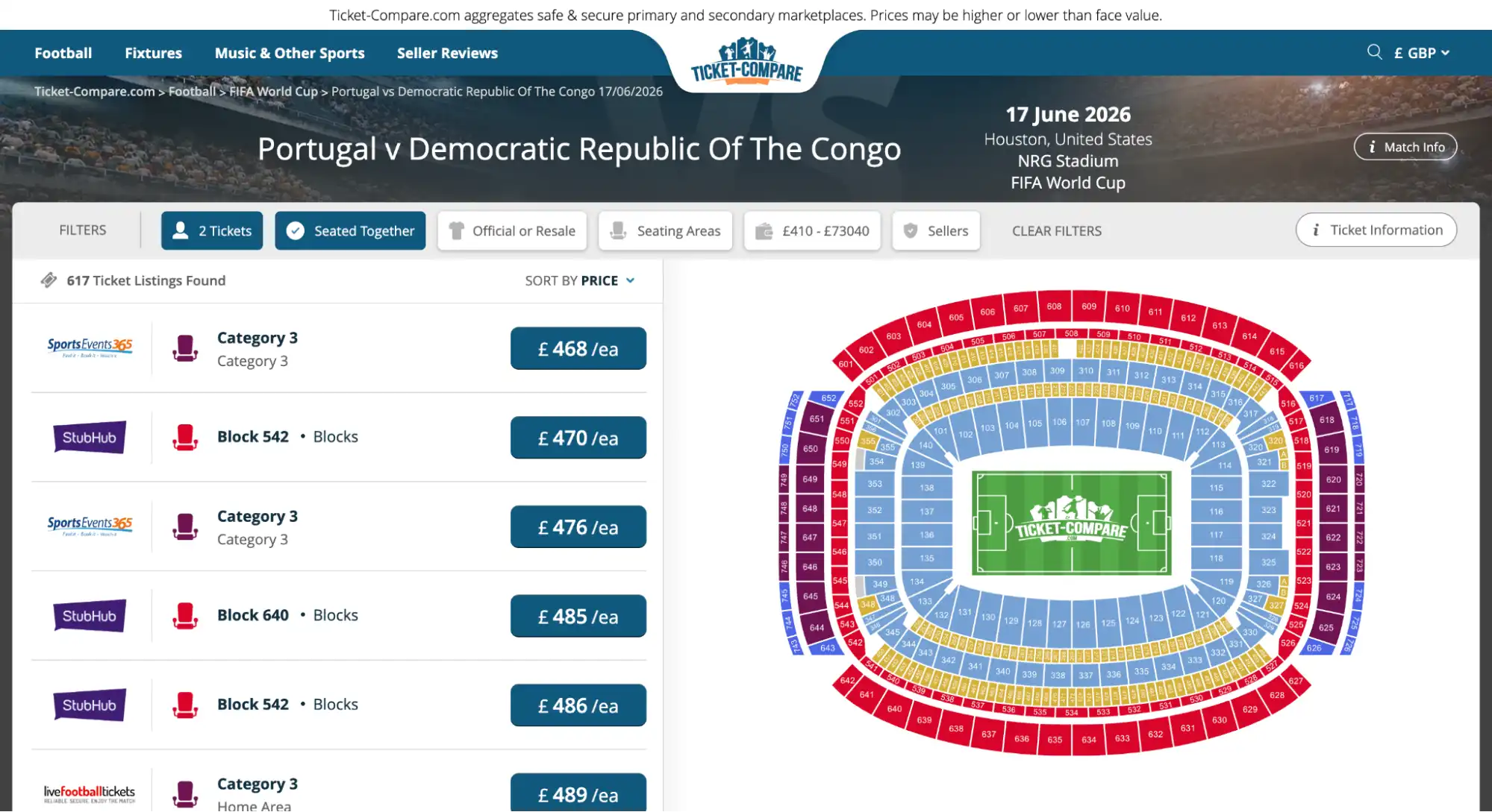 screenshot of Portugal vs DR Congo match tickets page