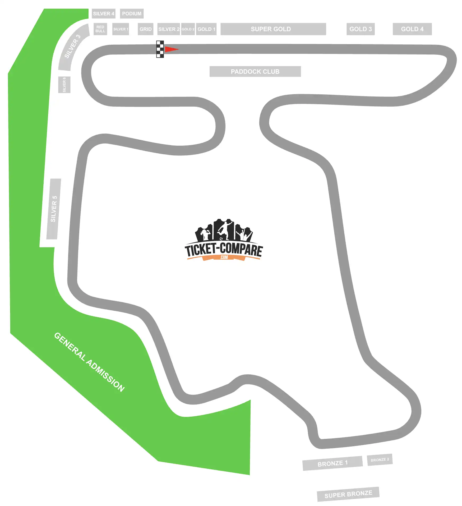 Screenshot of Circuit de Hungaroring Seating plan with the General Admission stand highlighted