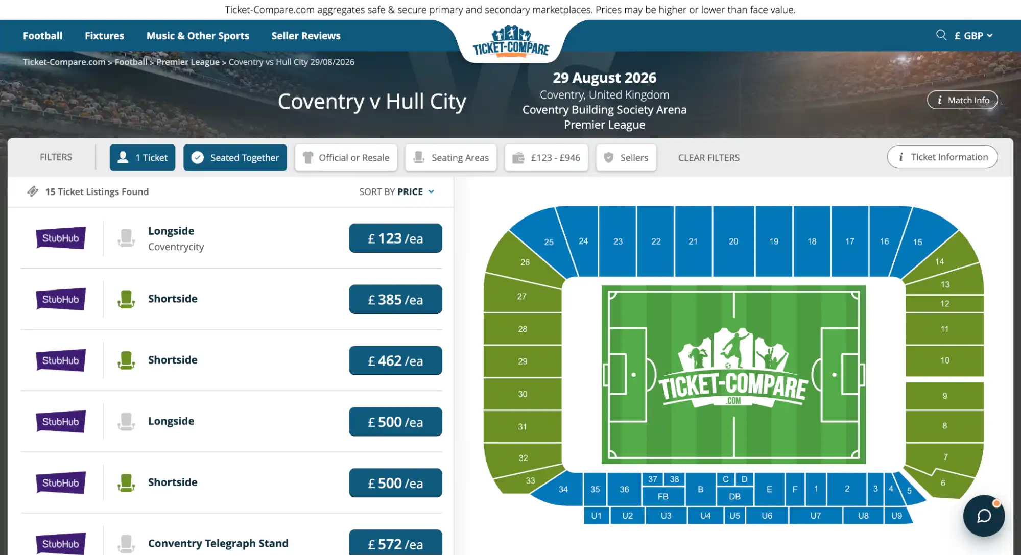 skärmdump: biljettjämförelse Coventry vs Hull City