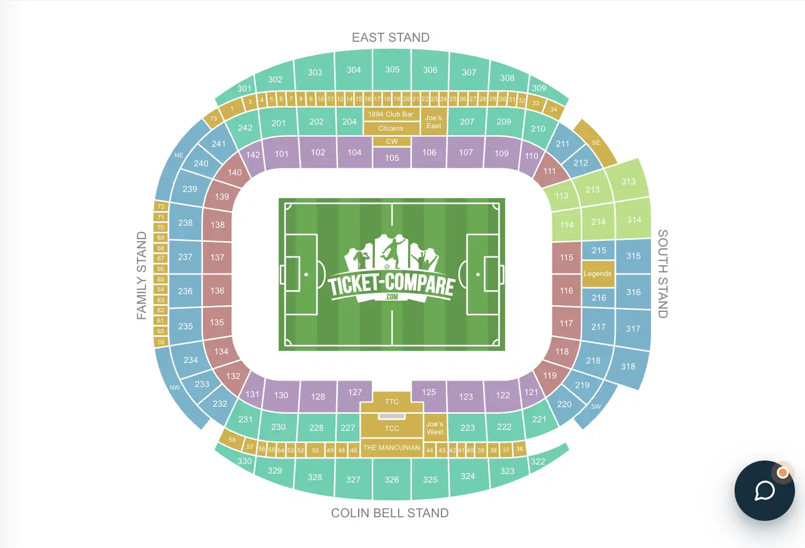 Skärmdump över Etihad Stadiums sittplan