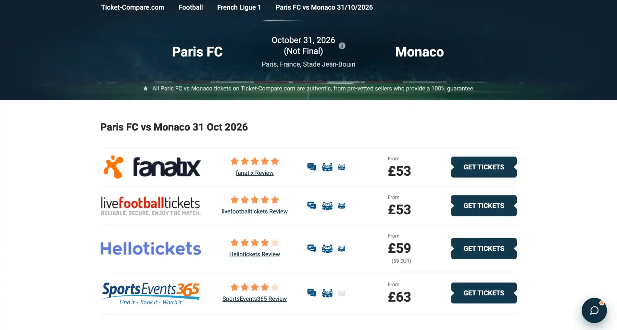 Skärmdump Paris FC vs Monaco