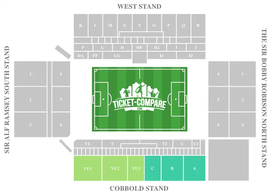 Screenshot of Portman Road, Cobbold Stand Upper tier markerad