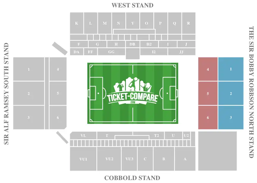 Screenshot av Portman Road stadium, Sir Bobby Robson North stand markerad