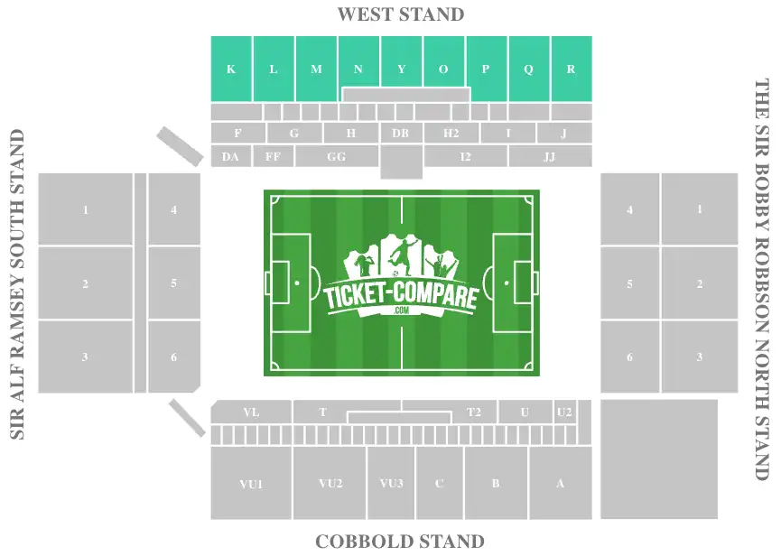 Screenshot av Portman Road, West Stand Upper tier markerad